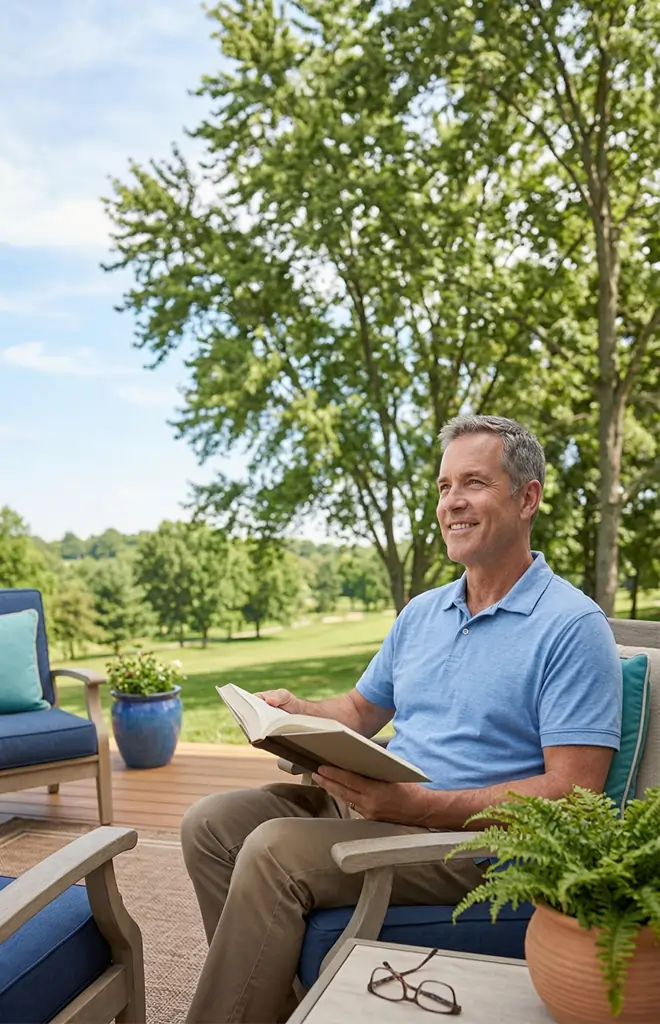 Man reading without glasses after RLE surgery